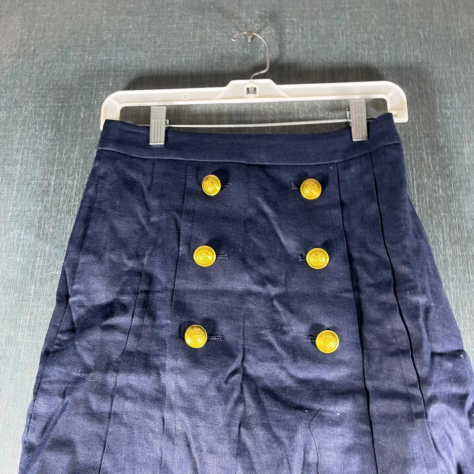 Saia J.Crew Feminina Linha A Tamanho 4P Azul Marinho Linho Plissado Frente Forrada Zíper Traseiro - Imagem 2 de 4