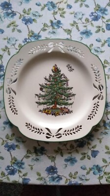 SPODE CHRISTMAS TREE CAKE OR BONBON PLATE MADE IN ENGLAND VINTAGE UNBENUTZT RAR
