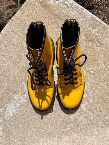 DOC DR MARTENS England 1460 Yellow Leather Boots Size US Women's 10 - Men's 9 - Picture 7 of 14
