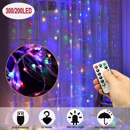 300 LED Curtain Fairy Lights String Indoor/Outdoor Wedding Party Wall Decor USB - Picture 2 of 19