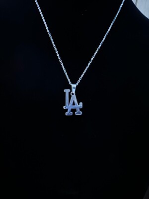 LA Dodgers Necklace - Dainty Necklace - 20'' Silver Chain - MLB - Baseball Chain