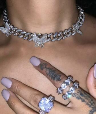 Butterfly Cuban choker chain necklace 