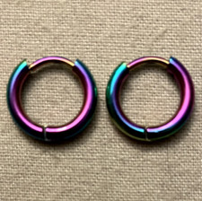 RAINBOW HOOP EARRINGS, Stainless Steel - 1 Pair, 12mm outer/8mm, 2mm wide - 2