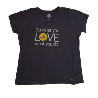 LIFE IS GOOD gray v-neck Do what you love short sleeve classic fit tee shirt XXL