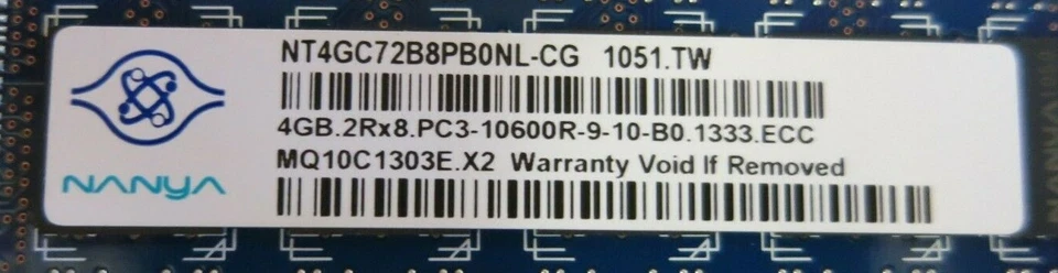 Nanya NT4GC72B8PB0NL-CG 4GB PC3-10600 DDR3-1333MHz ECC CL9 240-Pin DIMM Memory - Image 3 of 3