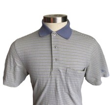 Vtg 80s Munsingwear Original Penguin Blue White Yellow Stripe Polo Shirt Sz L