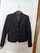 ANN TAYLOR BLAZER JACKET DARK BLUE TEXTURED POLY ACRYLIC GOLD BUTTONS EUC SZ 4