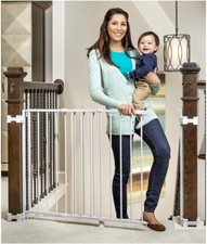 2-in-1 Stairway and Hallway Wall Mounted Baby Gate, Bonus Kit, Includes Banister