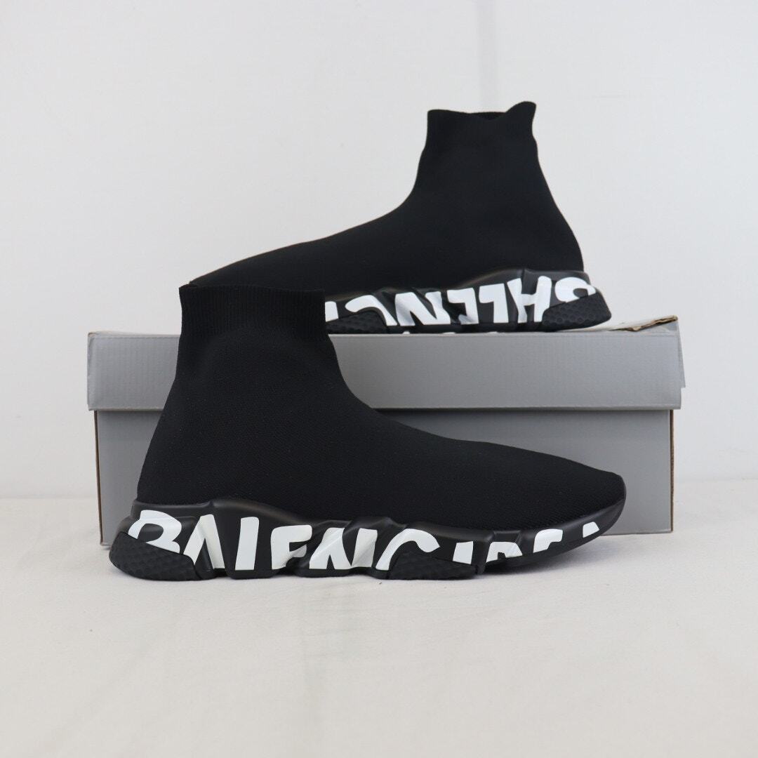 Balenciaga  Knit Graffiti Sole Speed LT Graffiti Sneakers in Black , BNIB 45