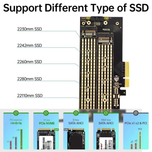 Adattatore SSD JEYI per NVMe Dual M.2 PCIe X4 X8 X16 4.0 NGFF SSD, NVME e SATA - Foto 4 di 12