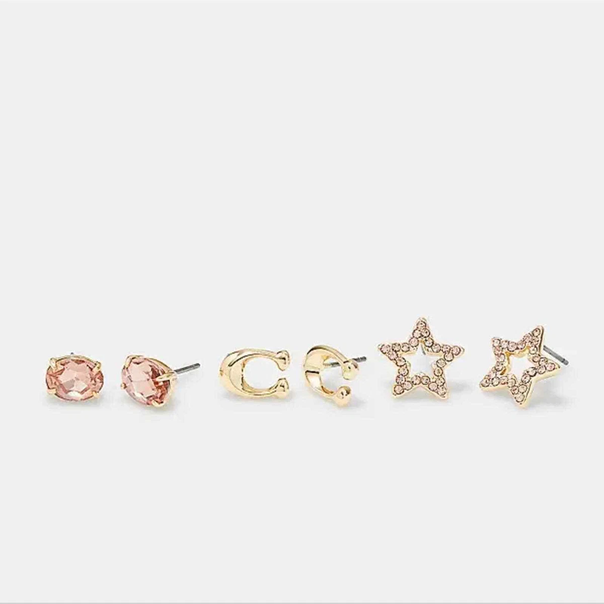 COACH SIGNATURE STAR EARRINGS SET IN GOLD PINK IN COACH GIFT BOX
