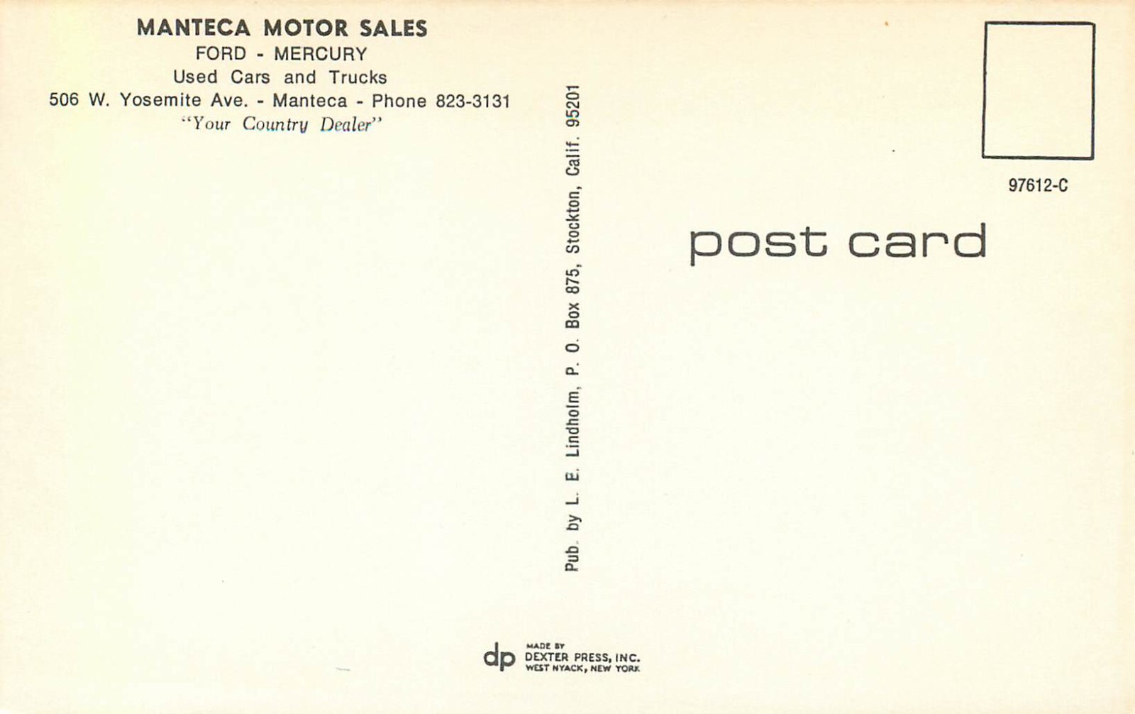 FORD, MERCURY AUTO DEALER, MANTECA, CALIFORNIA, VINTAGE POSTCARD (B157) eBay