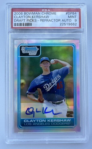 Clayton Kershaw 2006 1st Bowman Chrome #DP84 PSA 9 /500 Autograph Refractor