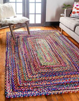 Teppich Rechteckig Handgefertigt Rustikal Look Carpet Baumwolle Chindi in Meh...