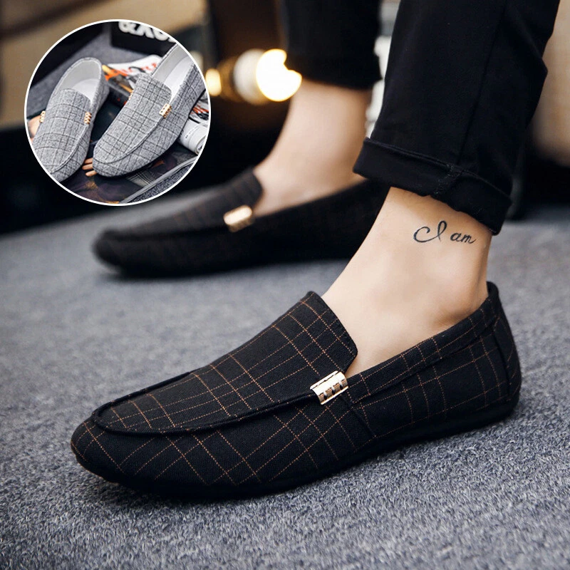 Fashion Driving Boat Deck Flat Shoes Mens Canvas Slip On Casual Moccasin Loafer