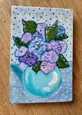 Hydrangea still life vase blue purple spring original art painting cottagecore