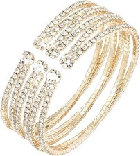 Rhinestone Bracelet for Women Multilayer Crystal Cuff Bracelet - Gold
