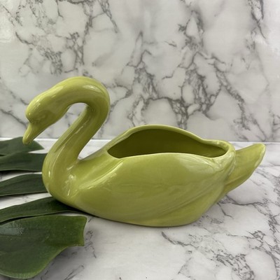 Bauer Pottery USA Chartreuse Green Swan Planter 1950 s MCM Ceramic Bowl Bird