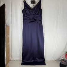 Davids Bridal Purple Satin V Neck Ruched Empire Waist Gown Formal Dress Size 14