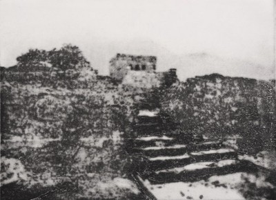 Tulum 5 original etching of Mayan ruins in Mexico 2016