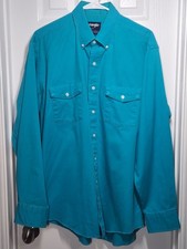 VTG Wrangler Men 16.5-35 Shirt Turquoise Cowboy Cut X-Long Tail Regular USA Made