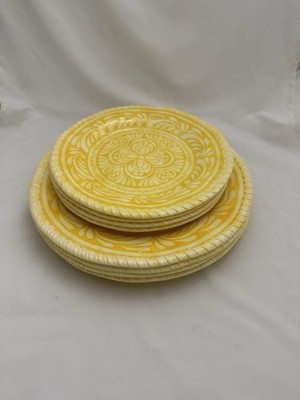 Melamine Yellow Medallion Floral Set Of 4 dinner & 4 Dessert Plates New