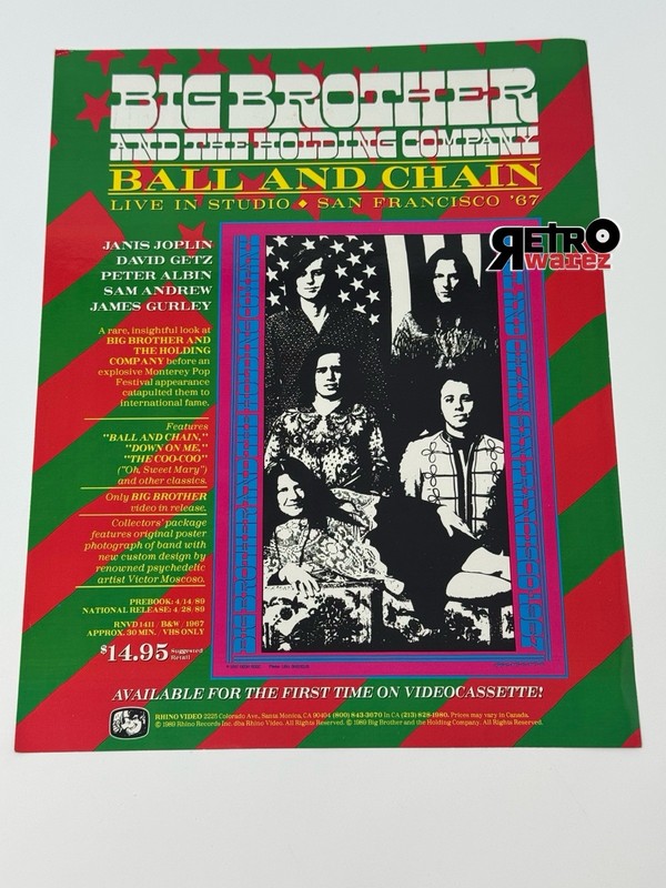 Big Brother & The Holding Company 1989 VHS Promo AD Slick 8.5x11” DS Flyer movie