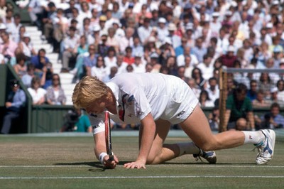 Boris Becker of West Germany takes a tumble at Wimbledon during th- Old Photo 3 | UK