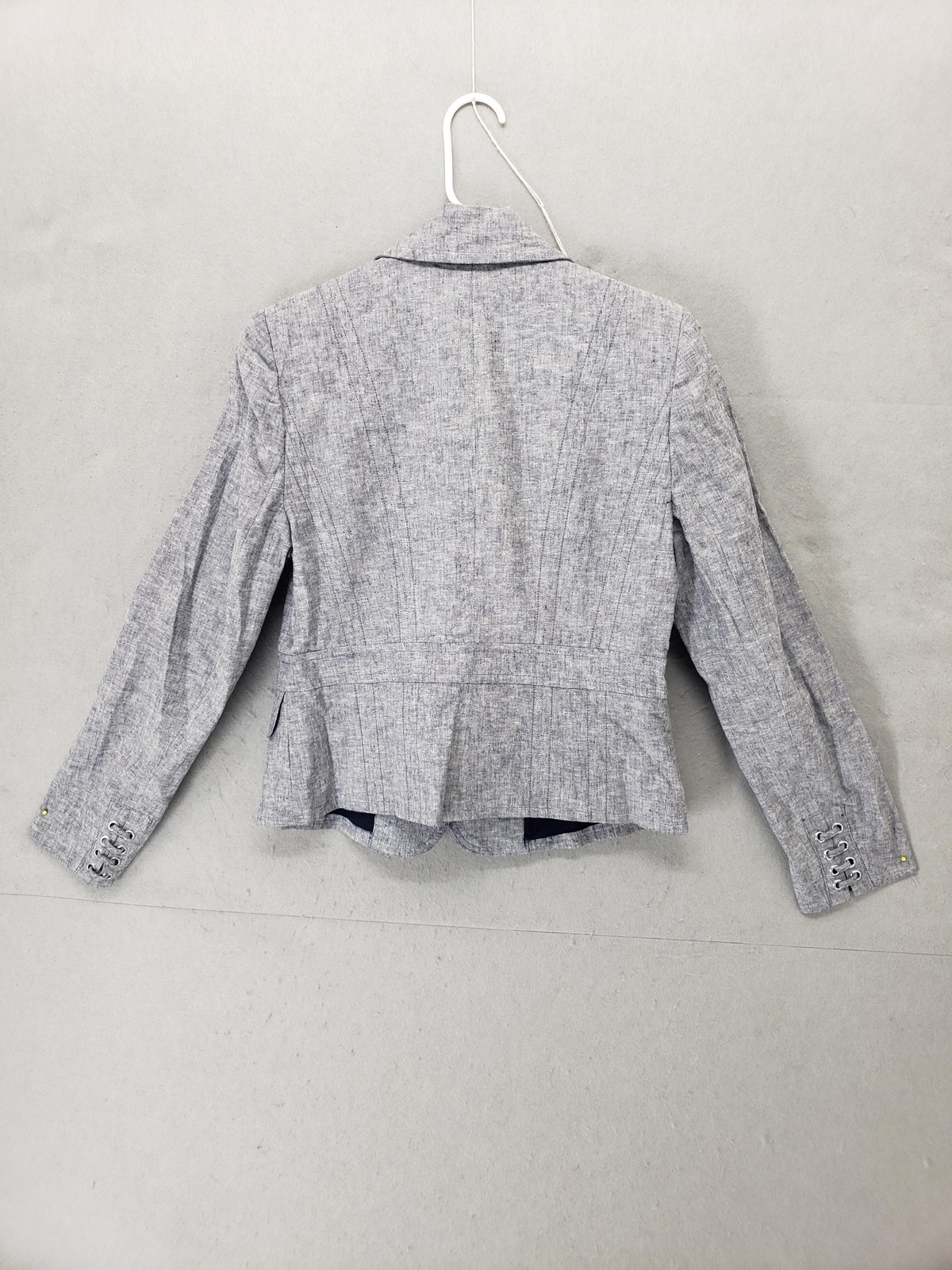 7th Avenue Blazer Womens 4 Gray Linen Blend Two Button Fitted Suit Jacket Career