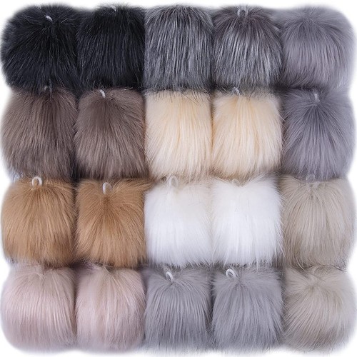 20 Pieces DIY Faux Fur Pom Pom with Elastic Loop for Hats Keychains6342