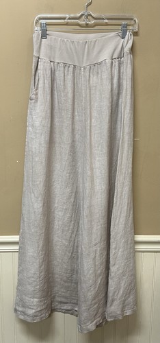 Gigi Moda Womens Wide Leg Linen Kahki Beige Pants Size Medium Italy