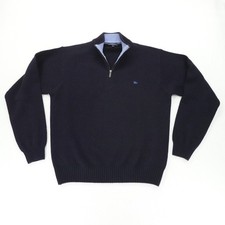 Burberry London Sweater Mens Large Blue Lambswool Quarter Zip Made Italy Luxury