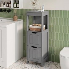 Slim Bathroom Storage Cabinet W/ 2 Drawers Open Shelf Grey