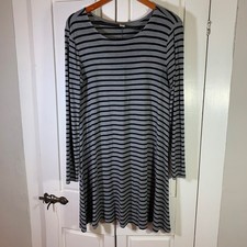 Old Navy Gray Black Striped Long Sleeve Swing Dress Women's Size Small Comort