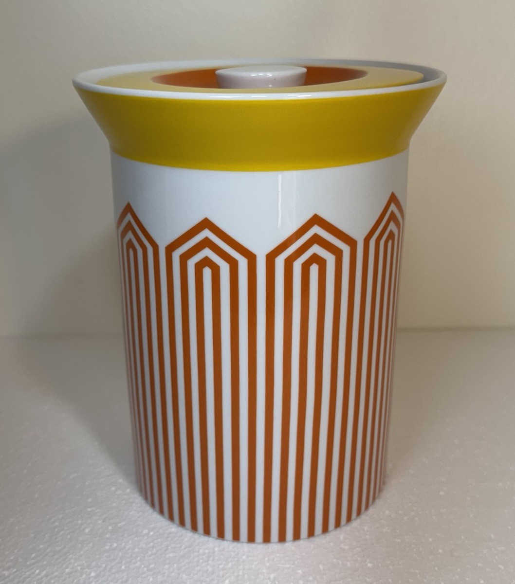 Bougeoir Jonathan Adler Céramique Rayures Vert Et Bleu, Pour Bougie Pilier 16,5 Cm