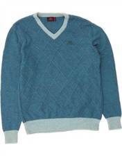 KAPPA Mens V-Neck Jumper Sweater Medium Blue Argyle/Diamond Wool UV11