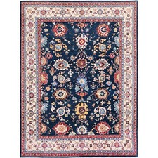 8'10"x11'9" Navy Afghan Peshawar with Heris Design Wool Hand Knotted Rug R320