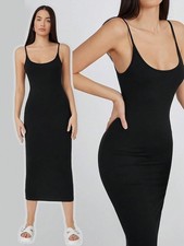 Women's & Girls Midi Baby Pink Solid Cami Bodycon Casual Dress