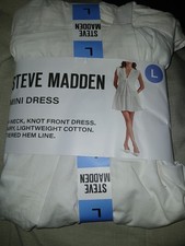 Steve Madden Mini Dress Tie Front Empire Waist Casual White Size Large NEW