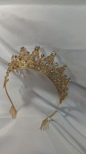 Adult Tiara Metal Crown Headband Gold Tone White Rhinestones Costume Accessory