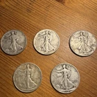 Lot Of 5 - 90% Silver Walking Liberty Silver Half Dollars