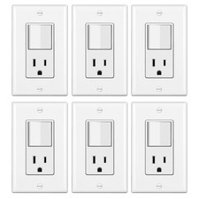 6 Pack Combination Wall Light Switch and Decor Outlet, Single Pole Rocker Swi...