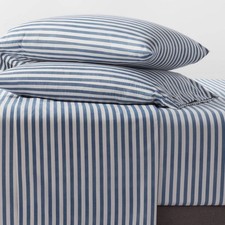 Full Microfiber Sheet Set Blue Stripe: Polyester, Peached Finish, 4-Piece