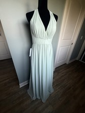 Azazie Gianni Dusty Sage Halter Bridesmaid Maxi Dress A10 NWT Chiffon Formal