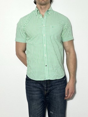 Marc O Polo Kurzarm Hemd Shirt Oberteil Grün Weiß kariert Gr M 39 Regular Fit
