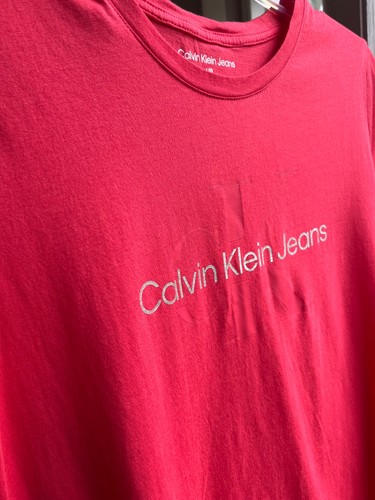 Calvin Klein Sz L Regular Tee shirt Pullover Stretch Top Pink Candy Apple - Picture 2 of 6