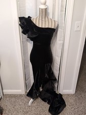 Windsor Beatrice Velvet Ruffle One Shoulder High Low Evening Gown Small Prom Wed