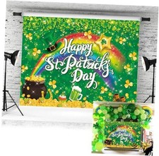 Happy St.Patrick's Day Backdrops Irish Lucky Shamrock Rainbow 82x59inch 7x5FT