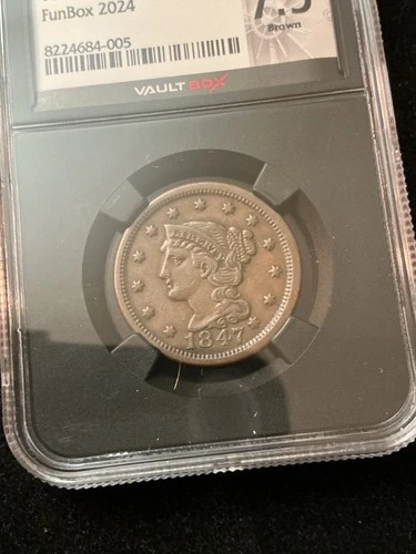 1847 Braided Hair Large Cent - 1c NGC XF45 BN - Brown