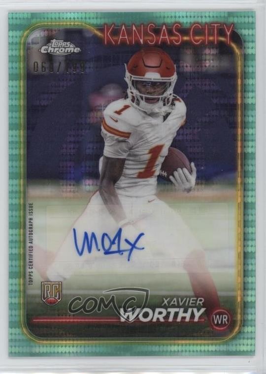 2024 Topps Chrome Rookie Aqua Sonar Refractor /199 Xavier Worthy Auto RC 1mt4